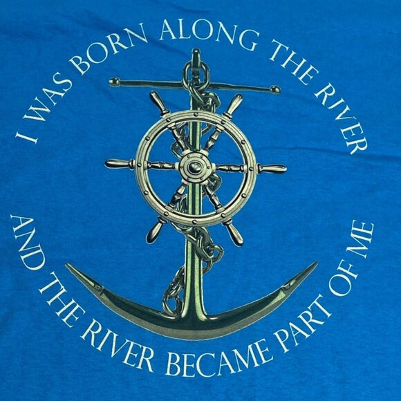 "I Was Born Along The River..." NOS Adult M Blue T-Shirt - Picture 2 of 6